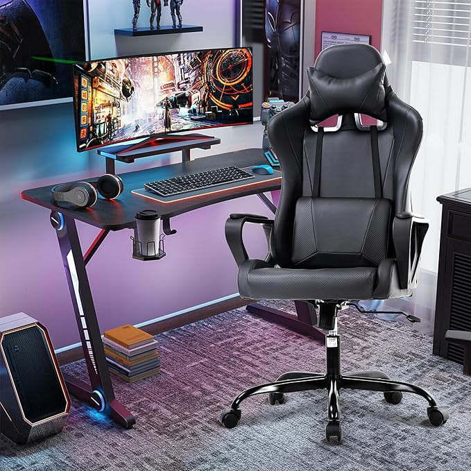 Gaming Chair High Back PU Leather Gaming Chairs Computer Chair with Armrest Headrest and Lumbar Support for Kids Teen Adults Men Women Height Adjustable Gamer Chair Computer Chairs for Adults
