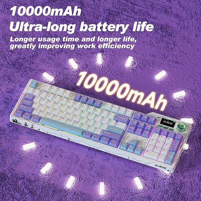Ajazz AK35I V4 Customizable Wireless Gaming Mechanical Keyboard Wired/Wireless 2.4G/BT Gasket Structure 10000mAh Battery Full-Color RGB 1.14-inch Color Screen Knob Multi-Function Keys.