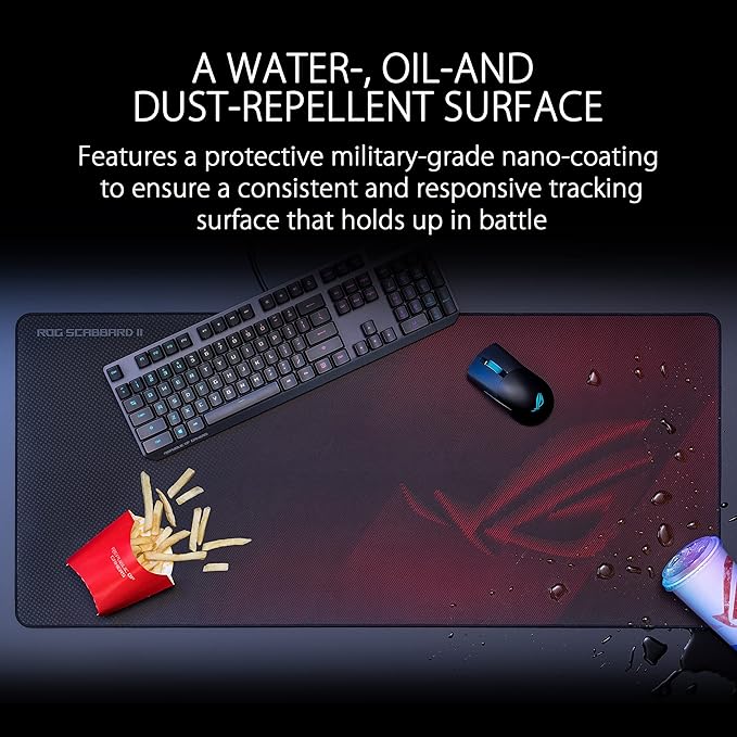 ASUS ROG Scabbard II Gaming Mouse Pad – 14.2” x 10.2” (Medium Size) Smooth Glide Surface Water/Oil/Dust-Resistant Anti-Fray Edges Non-Slip Base - Black