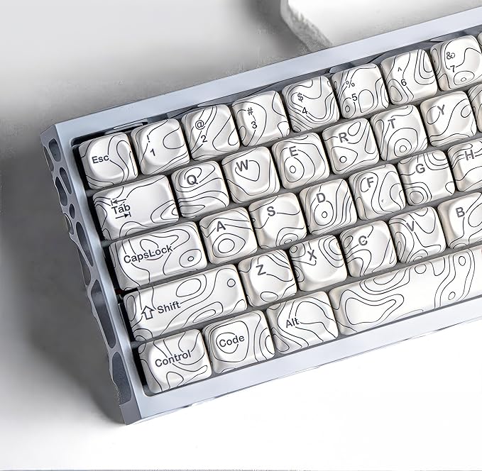 dagaladoo White Topographic Keycap Set MOA Profile PBT Key caps 60 75 100 PercentDye-Sub 129-key Custom Keyboard Keycap for 100% 75% 65% 60% TKL US Layout Mechanical Keyboard