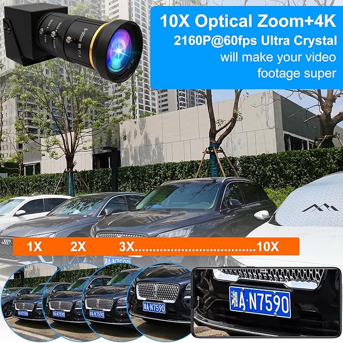 ELP 4K 60fps USB3.0 Webcam - HDMI &amp USB Output Dual Display Manual Zoom 10x Zoom High Speed H.264 5-50mm Lens