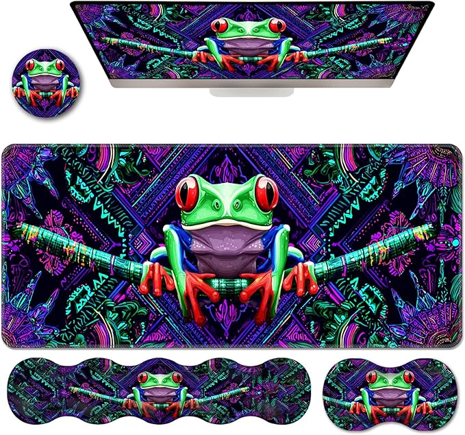 Ergonomic Keyboard Wrist Rest &amp Mouse Pad Wrist Rest SetXL Gaming Desk Mat 31.5x 11.8Non-Slip BaseMemory FoamEasy Typing Pain Relief for Office &amp HomeTree Frog