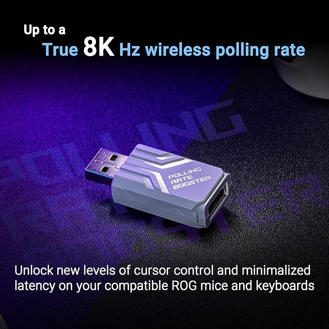 ASUS ROG Polling Rate Booster – USB 2.0 Type-A 8000 Hz Polling Rate in Wireless/Wired Ultra-Low Latency with ROG SpeedNova Technology Plug-and-Play with Compatible ROG Mice &amp Keyboards - Black