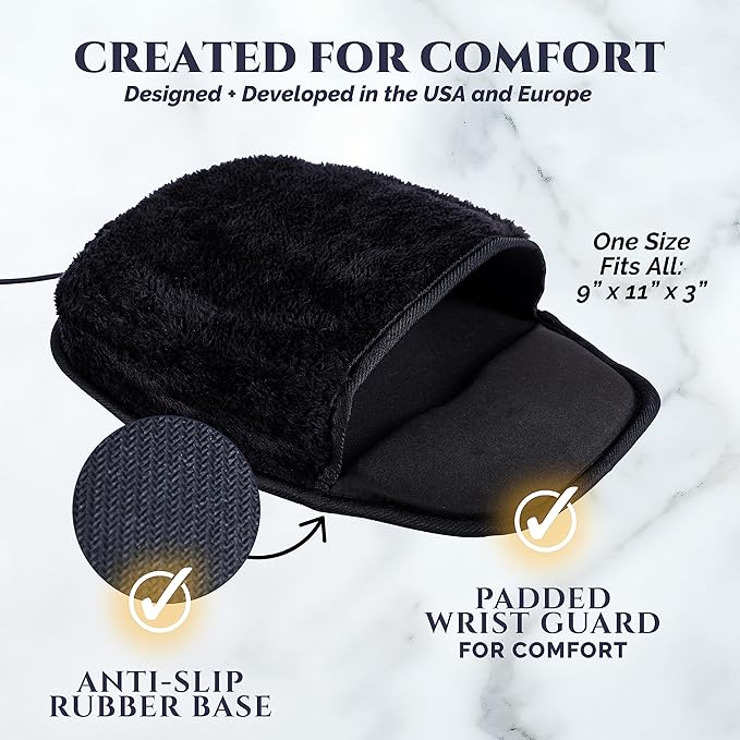 USB Heated Mouse Pad Hand Warmer - 3 Temperatures/Time Limits - Controller Included - Works with All PC Mice - Makes a Great Gift for PC Users
