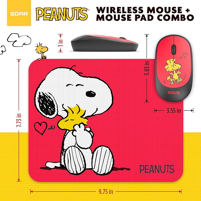 SOAR Peanuts Mouse &amp Mouse Pad Combo Red- Hug
