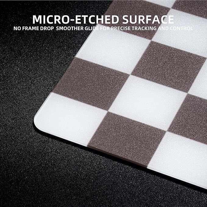 Khaki Checkerboard Tempered Glass Gaming Mouse Pad Large Hard Mouse Mat 410mm×310mm Ultra-Smooth Glass Surface for Speed &amp Precision Control