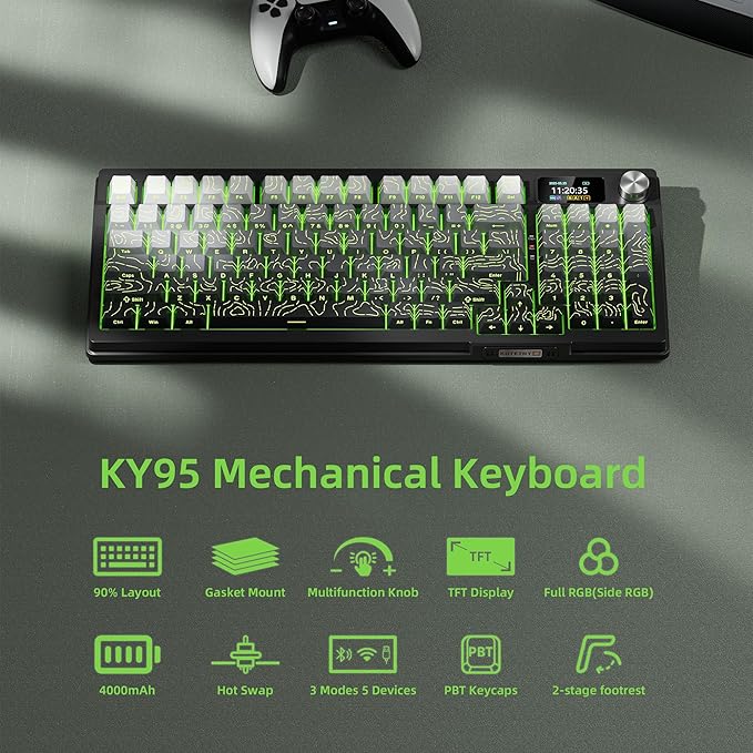KUTETHY Wireless Mechanical KeyboardSmart Display &amp KnobTri-Mode BT5.0/2.4GHz/USB-CHot Swappable Pre-lubed Linear SwitchesContour keycapsRGB Backlit Gaming Keyboard (Ghost Switches)