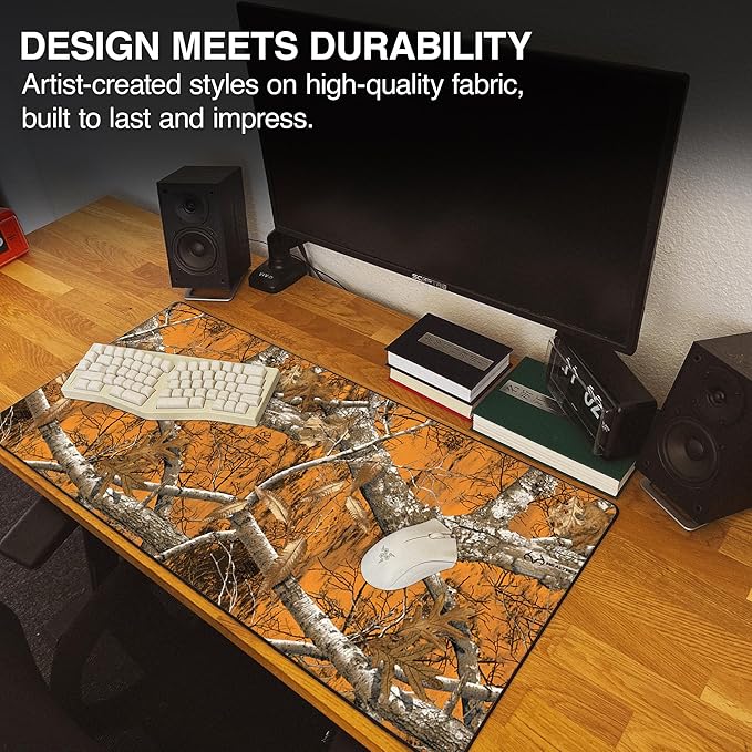 MPCO. Real Tree Large Gaming Desk Pad - 36 x 17 Aeroglyde Fabric Edge Orange – Without Logo Desk Mats - Non-Slip Washable Smooth Glide for Precision Gaming &amp Work