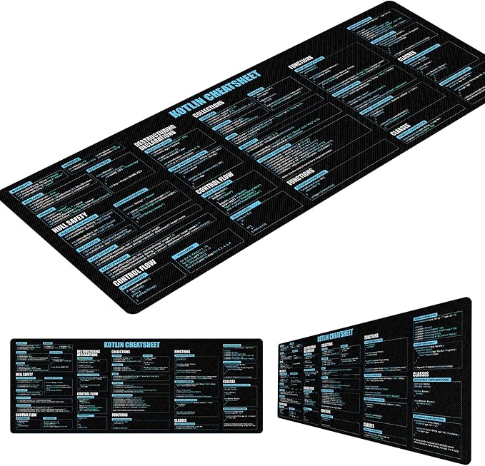 Kotlin Shortcuts &amp Cheat Sheet Mouse Mat Quick Reference for Developers Programmers for Coding &amp Android Development Essential Computer Accessories for Study Work and Reference Purposes