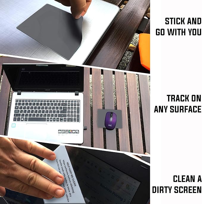 Mouse Pad Adhesive Bottom - Sticks to Any Surface - Portable - Webcam Covers and Screen Cleaner Included (2 Pack -Blank- Gray