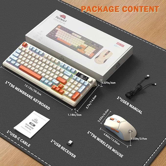 ZIYOU LANG T96 Wireless Gaming Keyboard and Mouse ComboDual Bluetooth/2.4G RGB Backlit Mechanical Feeling Keyboard with Smart Display &amp Knob4000 DPI Gaming Mouse for PC Laptop Mac Wins-Blueberry