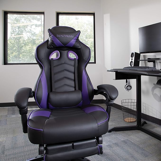RESPAWN 110 Ergonomic Gaming Chair with Footrest Recliner - Racing Style High Back PC Computer Desk Office Chair - 360 Swivel Adjustable Lumbar Support Headrest Pillow Padded Armrests 2019 Purple