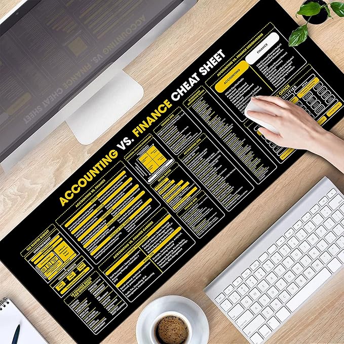 Finance Accounting Cheat Sheet Mouse Pad KMH Quick Reference for Finance Students Accountants Mouse Mat Large Desk Mat Essential Computer Accessories for Study Work and Reference Purposes