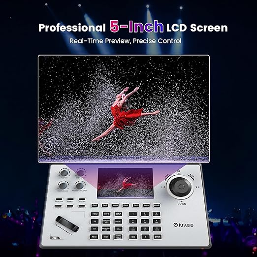 iuZee NDI PTZ Camera Controller Real-time 5-Inch LCD Screen Preview Support PoE Powered IP Controller Keyboard with 4D Joystick for Church Live Streaming Events etc. NDI License Included