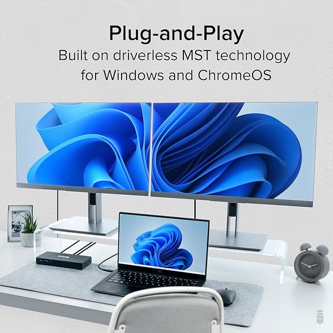 Plugable USB-C Docking Station Dual 4K 60Hz HDMI 65W Charging Gigabit Ethernet 1x USB-C 5Gbps 3X USB-A Audio Windows/ChromeOS USB-C/USB4/Thunderbolt Driverless (UD-MSTH2)