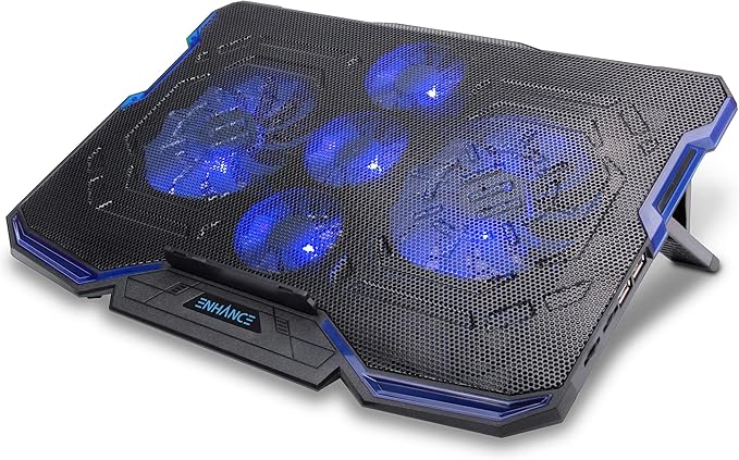 Enhance Cryogen Gaming Laptop Cooling Pad - Fits up to 17 inch Computer - Adjustable Laptop Cooling Stand with 5 Ultra Quiet Cooler Fans 2 USB Ports and LED Lighting - Slim Portable Design 2500 RPM