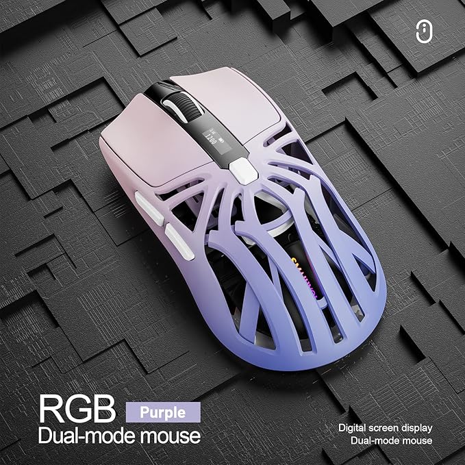 Wireless Gaming Mouse 10000 DPI Tri-Mode 2.4GHz/Bluetooth/Wired Mouse 6 Buttons Digital Display Silent Mice Rechargeable Customizable Macro and RGB Backlight for PC/Mac/Laptop (Purple)