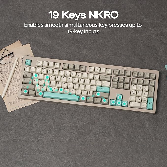 MechLands Aula S102 Membrane Gaming Keyboard with Number Pad 100% Full Size Layout USB-C Wired RGB Backlit Creamy Silicone Structure Silent Keyboard for PC Game/Office (Grey)