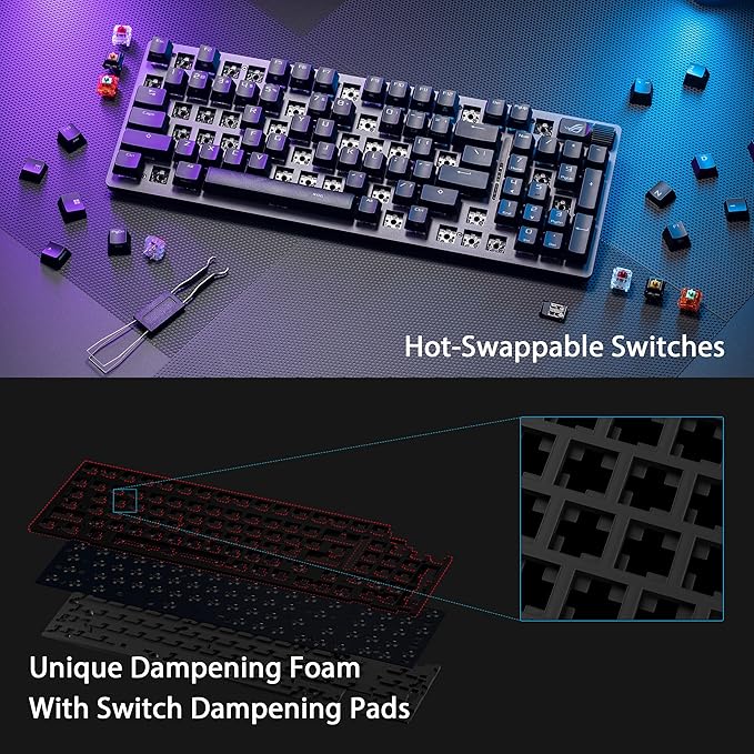 ASUS ROG Strix Scope II 96 Wireless Mechanical Gaming Keyboard – 96% Full-Size Tri-Mode Connectivity Hot Swappable Pre-lubed ROG NX Storm Clicky Switches PBT Keycaps RGB PC/Mac Support - Black