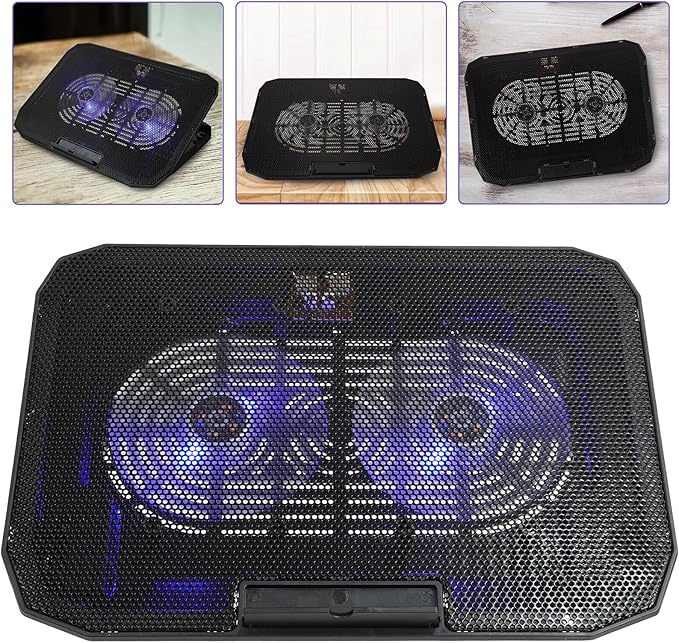 Laptop Cooling Rack Portable Stand with Silent Fan Black Large Base Heat Dissipation Pad for Gaming and Office Laptops