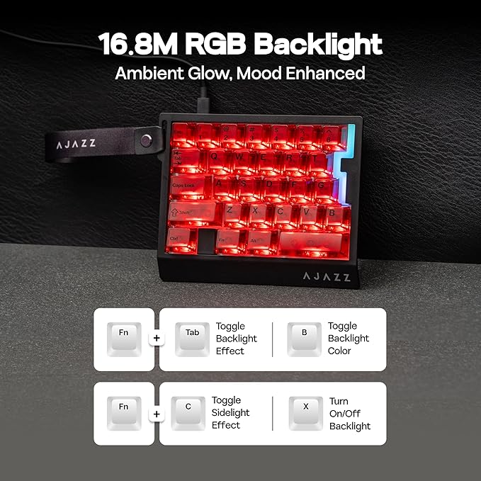 MechLands AJAZZ AK029 One Handed Gaming Keyboard 8Khz Polling 29 Keys Rapid Fast Wired Keyboard SOCD &amp DKS Magnetic Switch Adjustable Actuation RGB Backlits Aluminum Plate (Red Transparent)