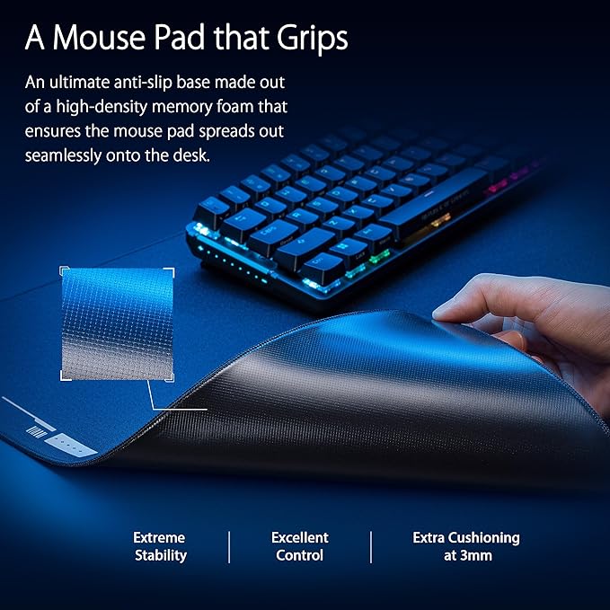 ASUS ROG Hone Ace XXL Gaming Mouse Pad – 35.4” x 15.7 (XXL Size) Extra-Cushioning Table-Sized for Wide Smooth Glide and Control Water/Oil/Dust-Resistant Extra-Soft Non-Slip Rubber Base - Black