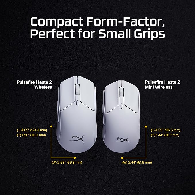 HyperX Pulsefire Haste 2 Mini – Wireless Gaming Mouse for PC Compact Lightweight Bluetooth 2.4GHz White
