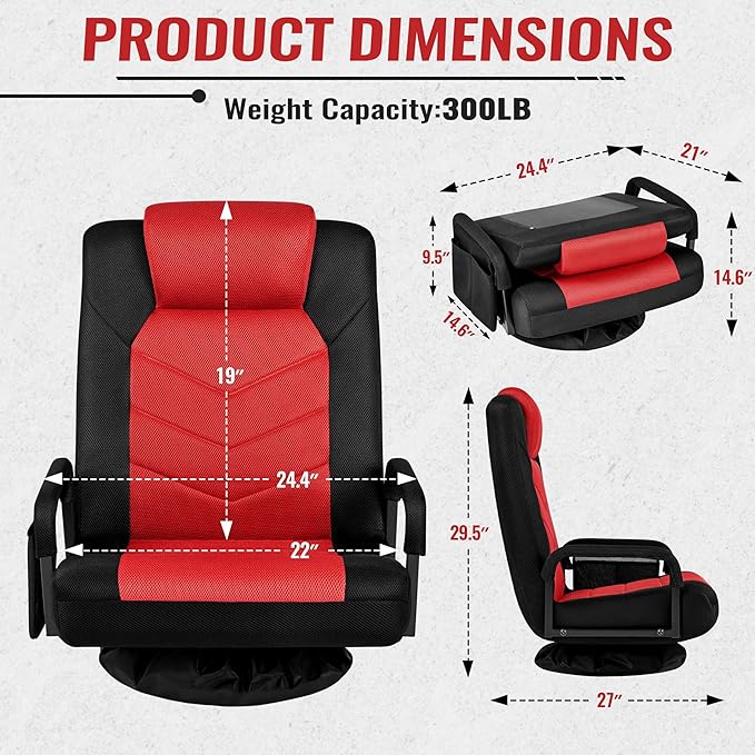 Yaheetech Floor Gaming Chair Swivel Video Game Chair Multipurpose Lazy Lounger Couch for Playing Games TV Reading with 6 Adjustable Position Side Pocket Armrest Handles