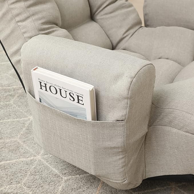 360° Swivel Floor Gaming Chair Floor Chair 14 Adjustable Head Segments 3 Waist Segments Ergonomic Recliner for Gaming Reading Living Room Includes Footrests (Beige)