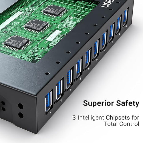 10 Ports USB Hub 3.0 Powered Aluminium - USB Hub Charger - Multiple Port - USB Splitter Hub with Power Adapter 12V/5A/60W - for Laptop PCFlash Drives HDDHard DriveMouseXPSXboxKeyboard