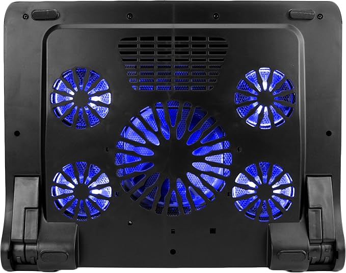 ENHANCE Gaming Laptop Cooling Pad Stand with LED Cooler Fans  Adjustable Height  &amp Dual USB Port for 17 inch Laptops - 5 Ultra Quiet High Performance Fans 2630 RPM &amp Built-In Bumpers - Blue