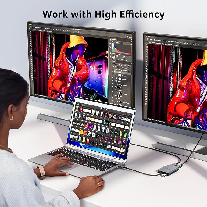 Acer USB C to Dual HDMI Adapter 4K@60Hz 4-in-1 HDMI Splitter for Dual Monitors with 100W PD USB 3.0 Docking Station Dual Monitor Compatible with Acer MacBook Air/Pro Dell XPS HP etc