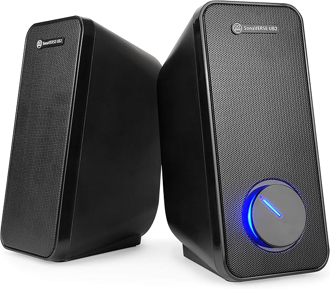 GOgroove Computer Speakers for Desktop and Laptop - USB Speakers for Desktop Computer with Loud and Clear 2-Way Drivers for 32W of Power and Bass Built-in Headphone &amp AUX Input Ports LED Volume
