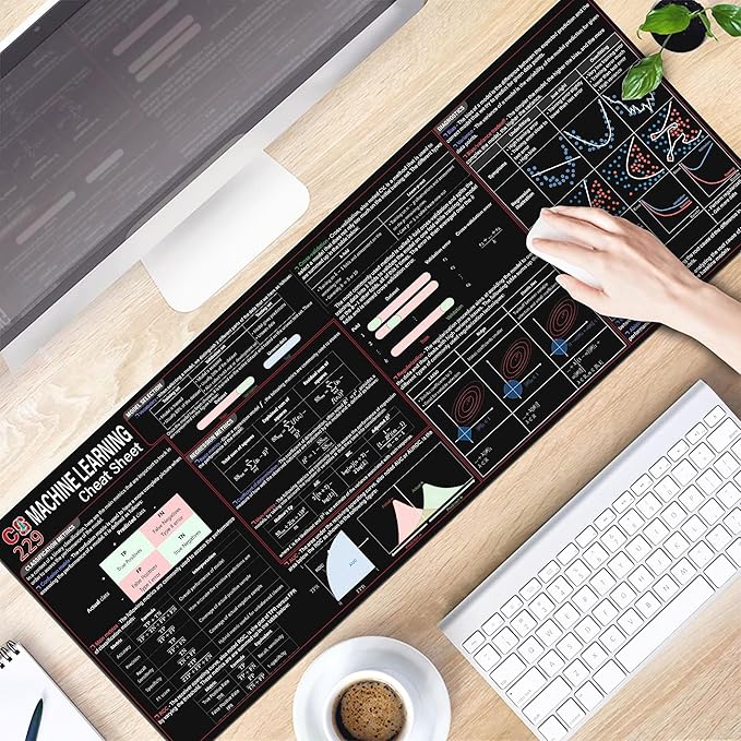 CS229 Machine Cheat Sheet Mouse Mat KMH Mouse Pad Data Scientists Engineers Large Desk Mat CS229 Quick Reference Mousepad Essential Computer Accessories for Study Work and Reference Purposes