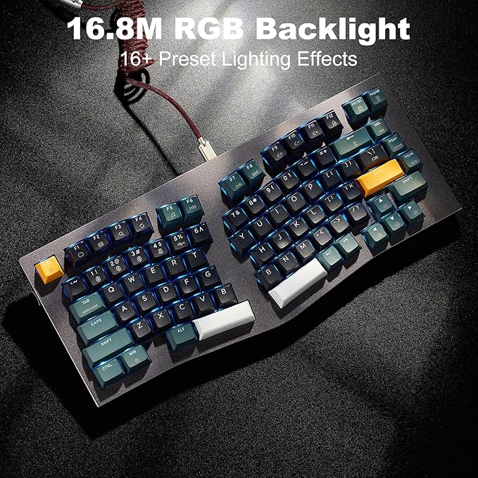 Hexgears F2 - Aluminum Custom Mechanical Keyboard Split Alice 83 Key Layout Ergonomic Keyboard Hot Swappable Slient Linear Switch BT5.0/2.4GHz/USB-C RGB Backlit for Win/Mac (Bamboo Gold)