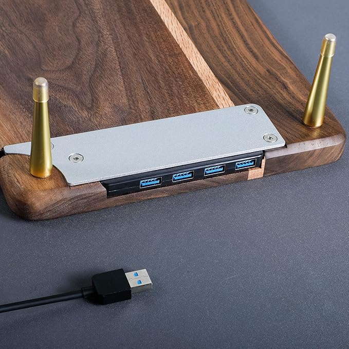 Monitor Stand Wood Riser with 4 USB Ports Computer Monitor Stand with America Walnut Data Transfer Charging Hub -Compatible with Computer Mac PCs Smartphone 20.5*8.3in