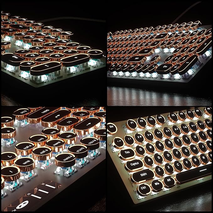Camiysn Typewriter Style Mechanical Gaming Keyboard Green Retro Punk Gaming Keyboard with White Backlit 104 Keys Blue Switch Wired Cute Keyboards Round Keycaps for Windows/Mac/PC