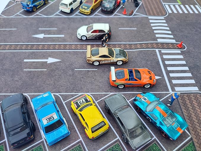 XXL 1/64 Scale Parking Lot Mouse Pad 90x40cm Non-Slip Rollable Desk Mat | Large Diorama Playmat for Hot Wheels Matchbox Mini GT Tarmac Inno64 and Diecast Car Collectors Kids and Gamers