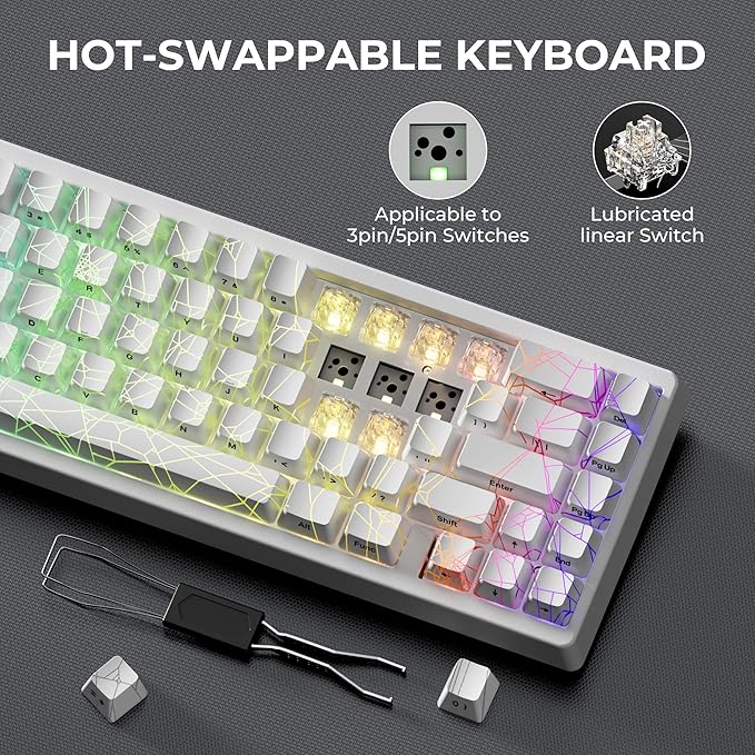 HITIME x XVX M67 Wireless 60% Percent Keyboard QMK/VIA Gaming Keyboard Tri-Mode Thocky Creamy Mechanical Key Board Hot Swappable Gasket Mount RGB IMD Tech for Win/Mac Spider Web Theme White