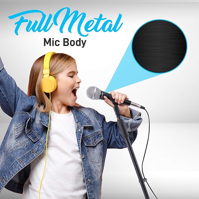 Professional Handheld Dynamic Microphone Kit - Unidirectional Vocal Wired Microphone w/Carry Bag Metal Mic Stand Holder/Clip &amp 16.4ft XLR Audio Cable to 1/4'' Audio Connection - Pyle PDMIC88ST