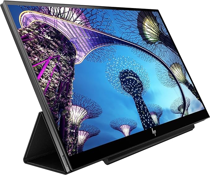 HP E14 FHD (1920x1080) Portable Monitor Travel Bundle with USB Type-C and Micro Bluetooth Speaker with Professional Sound Built-in Microphone and Remote Shutter for Selfies