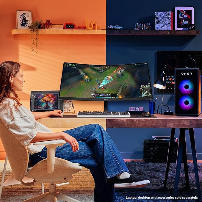 HP OMEN 34 inch WQHD 180Hz Curved Gaming Monitor Wide QHD Display (3440 x 1440) VA Panel VESA DisplayHDR 400 1ms MPRT (with Overdrive) AMD FreeSync Premium Technology Black OMEN 34c G2 (2025)