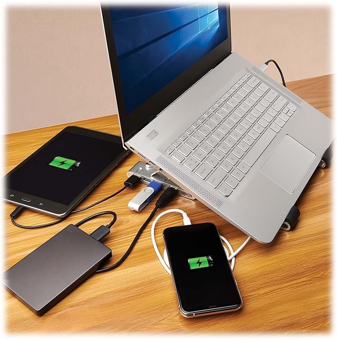 Tripp Lite Inclined Laptop Stand USB-C Hub Four USB-A Ports USB 3.2 Gen 1 5 Gbps Data Transfer 100W Power Delivery Charging 20V 5A Sturdy Adjustable/Foldable Stand 1-Year Warranty (U460-ST4-4A-C)