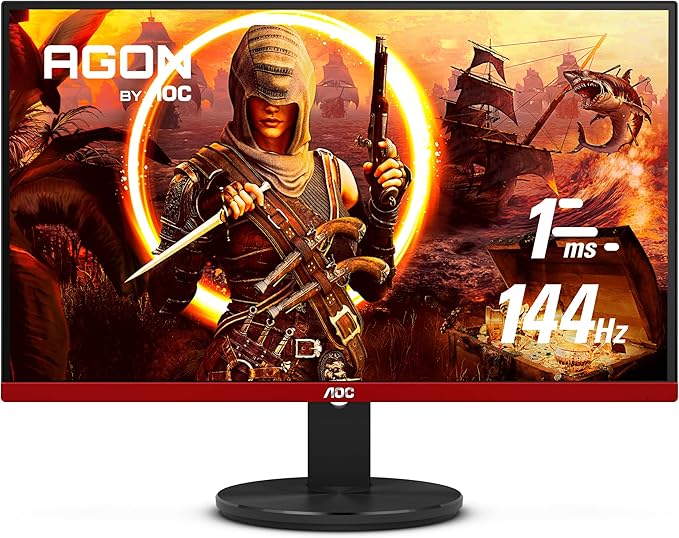 AOC G2490VX 24 Class Frameless Gaming Monitor FHD 1920x1080 1ms 144Hz FreeSync Premium 126% sRGB / 93% DCI-P3 3Yr Re-Spawned Zero Dead Pixels Black