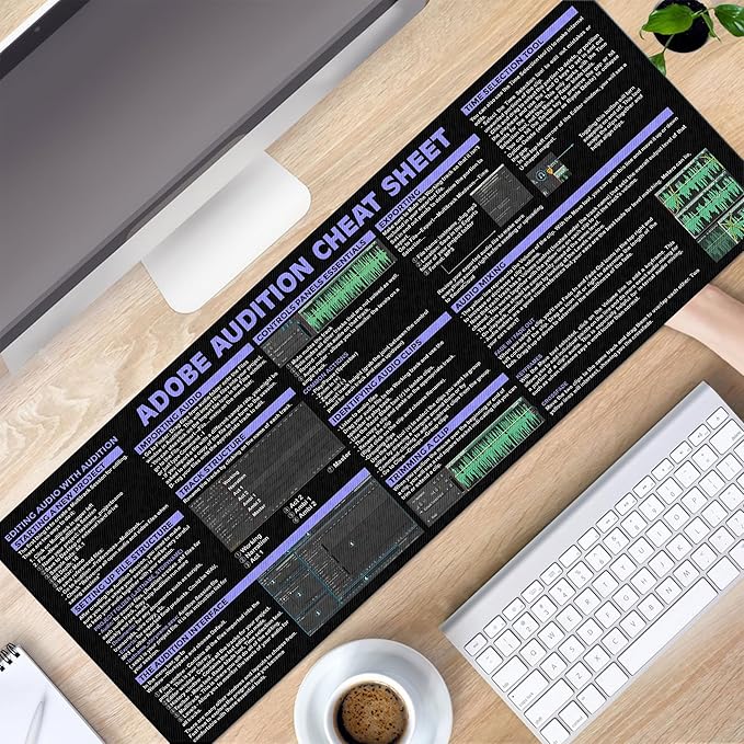 Audio Editing Shortcuts Cheat Sheet Mouse Pad Mouse Pad for Audio Editors Adobe Large Desk Mat Sound Producers Mousepad Essential Computer Accessories for Study Work and Reference Purposes
