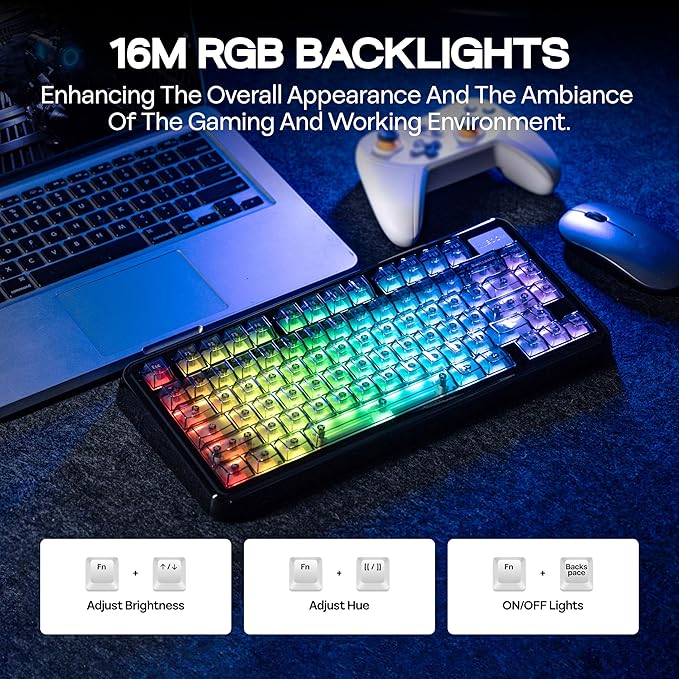 KiiBoom Phantom81 Lite 75% Gasket Mechanical Keyboard QMK&ampVIA Programmable 3 Modes Wireless Gaming Keyboard RGB Backlights ABS Case + UV Tech Hot-Swappable for Windows/Mac/Linux (Black)