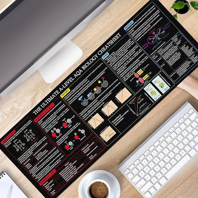 A-Level Biology Cheat Sheet Mouse Pad Mouse Mat KMH Study Guide for AQA Biology Students Learners and Revision Desk Mat Essential Computer Accessories for Study Work and Reference Purposes