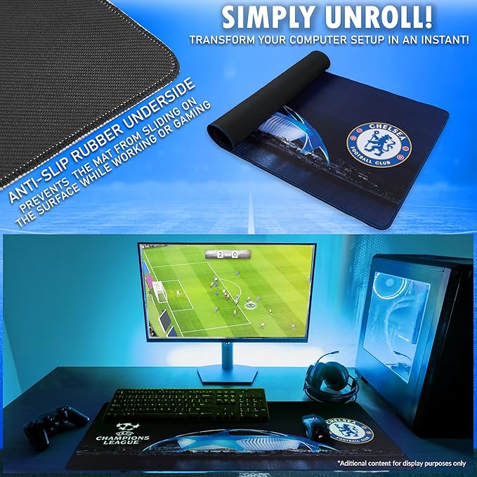 Chelsea FC Large Mouse Pad Gifts for Boys Men Women 31.5x13.8 in Gaming Desk Mat with Non-Slip Rubber Base for Keyboard Mouse Office Computer Setup
