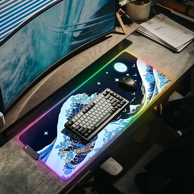 Gerlos RGB Large Gaming Mouse Pad Extended Soft LED Mouse Pad Non-Slip Rubber Base Water Resist Keyboard Pad Computer Mousepad 31.5×11.8 inches