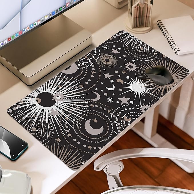 Sweet Jojo Designs Large Mouse Pad (Black Star and Moon) Desk Mat for Keyboard and Mouse Pads Gaming Mousepad Office Desk Accessories for Women &amp Men (Celestial Sky Stars Outer Space Galaxy Lu